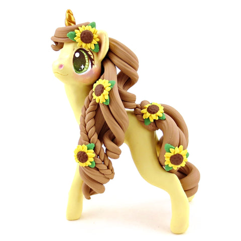 Sunflower Unicorn Figurine - Polymer Clay Cottagecore Fall Animal Collection