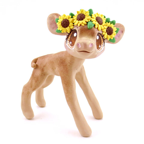 Sunflower Jersey Cow Figurine - Polymer Clay Cottagecore Fall Animal Collection