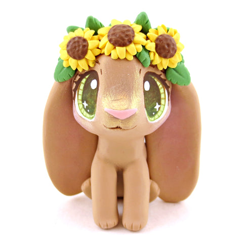 Sunflower Lop Rabbit Figurine - Polymer Clay Cottagecore Fall Animal Collection