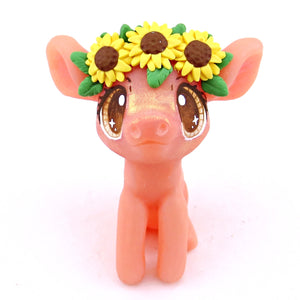 Sunflower Piglet Figurine - Polymer Clay Cottagecore Fall Animal Collection