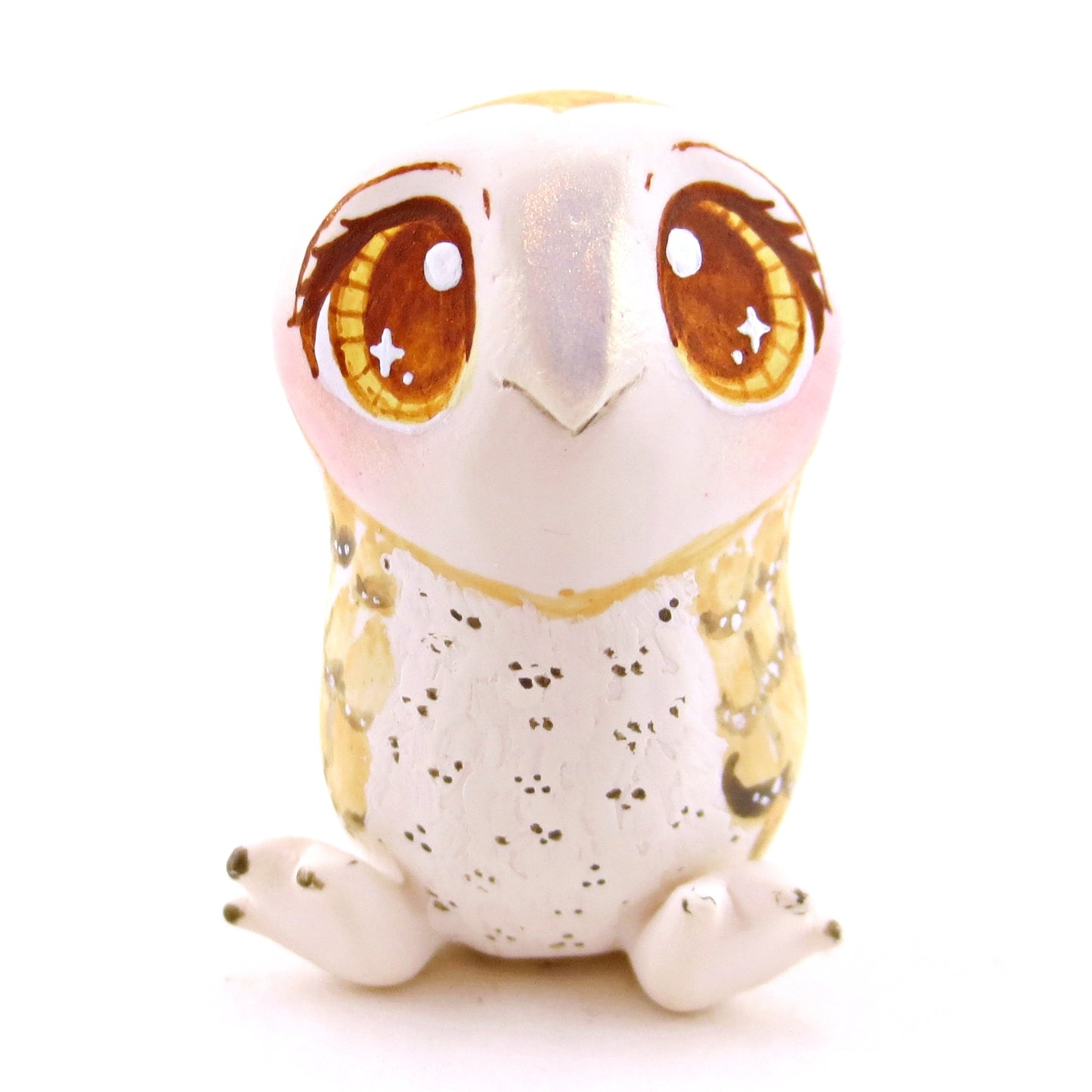 Amber-Eyed Barn Owl Figurine - Polymer Clay Cottagecore Fall Animal Collection