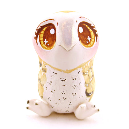 Amber-Eyed Barn Owl Figurine - Polymer Clay Cottagecore Fall Animal Collection