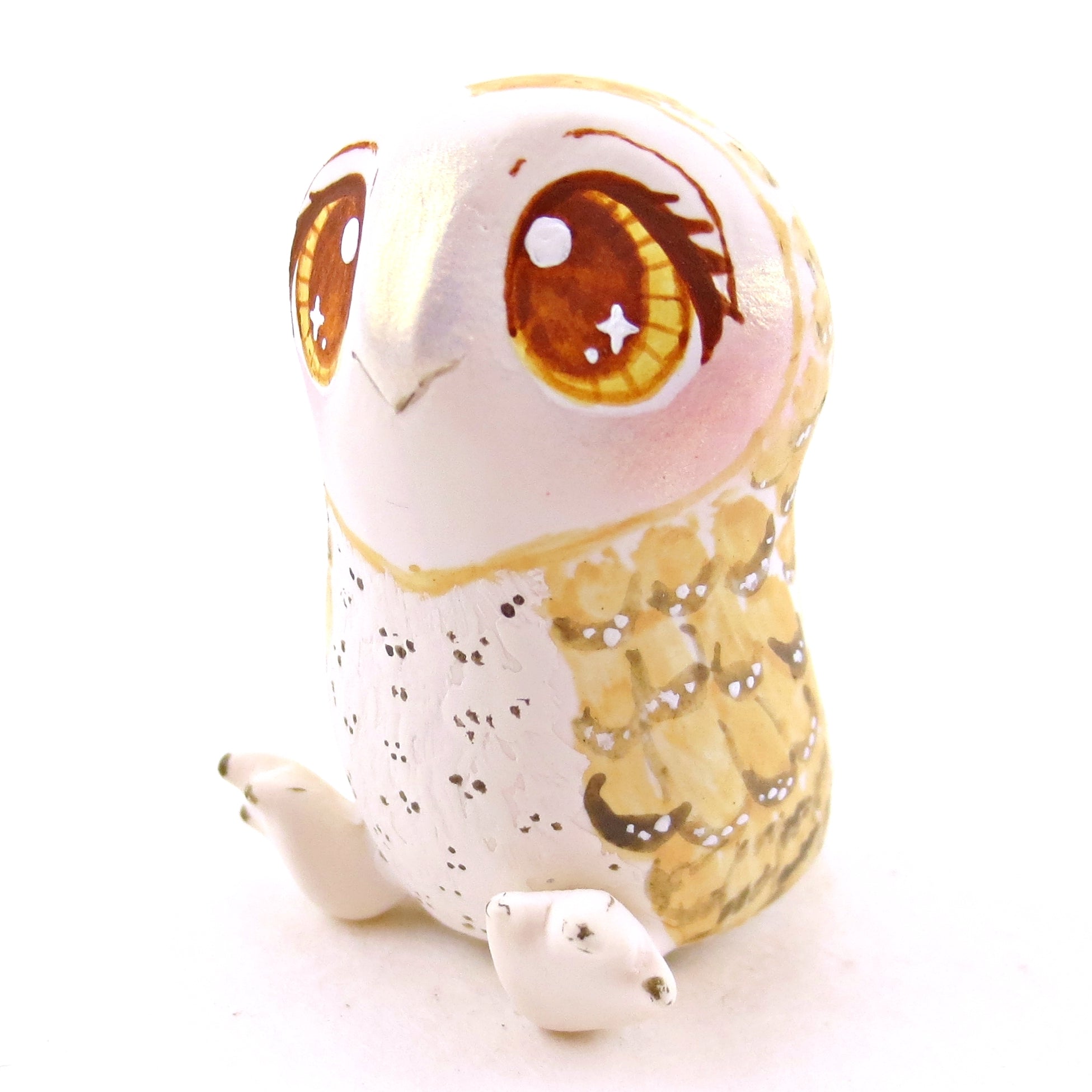 Amber-Eyed Barn Owl Figurine - Polymer Clay Cottagecore Fall Animal Collection
