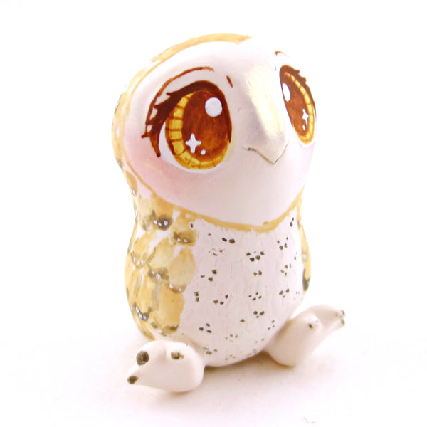 Amber-Eyed Barn Owl Figurine - Polymer Clay Cottagecore Fall Animal Collection