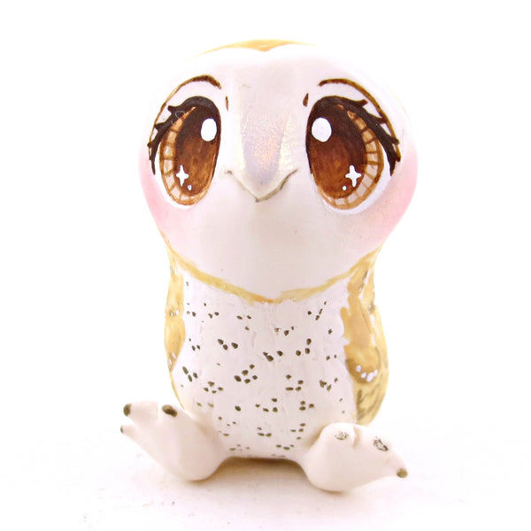 Brown-Eyed Barn Owl Figurine - Polymer Clay Cottagecore Fall Animal Collection