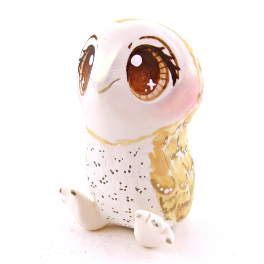 Brown-Eyed Barn Owl Figurine - Polymer Clay Cottagecore Fall Animal Collection