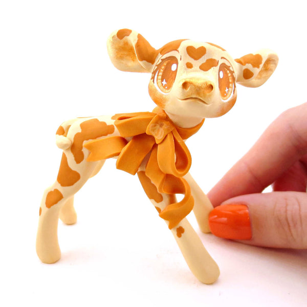 Pumpkin Cow Figurine - Polymer Clay Cottagecore Fall Animal Collection
