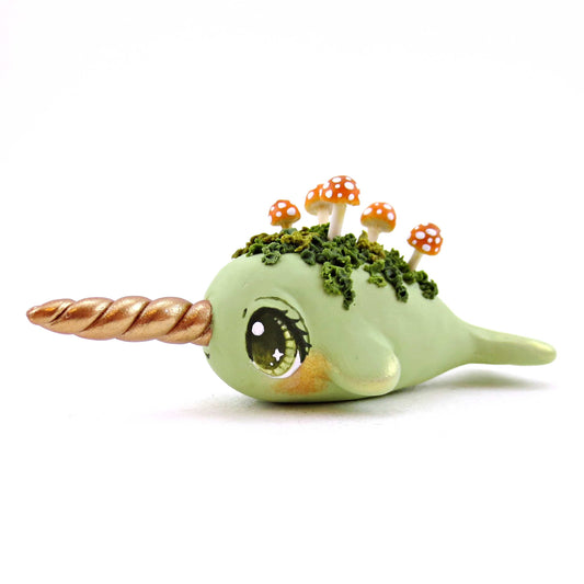 Mushroom Narwhal Figurine - Polymer Clay Cottagecore Fall Animal Collection