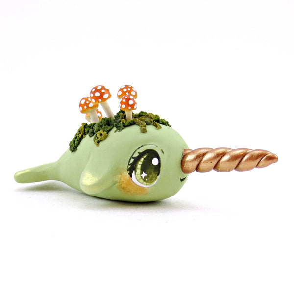 Mushroom Narwhal Figurine - Polymer Clay Cottagecore Fall Animal Collection
