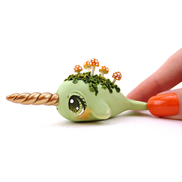 Mushroom Narwhal Figurine - Polymer Clay Cottagecore Fall Animal Collection