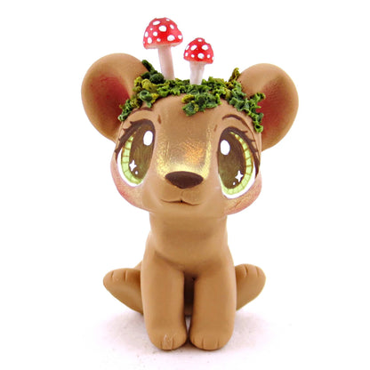 Mushroom Bear Cub Figurine - Polymer Clay Cottagecore Fall Animal Collection