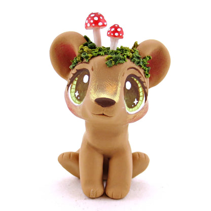 Mushroom Bear Cub Figurine - Polymer Clay Cottagecore Fall Animal Collection