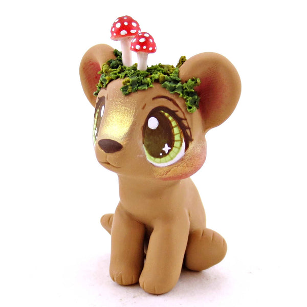 Mushroom Bear Cub Figurine - Polymer Clay Cottagecore Fall Animal Collection