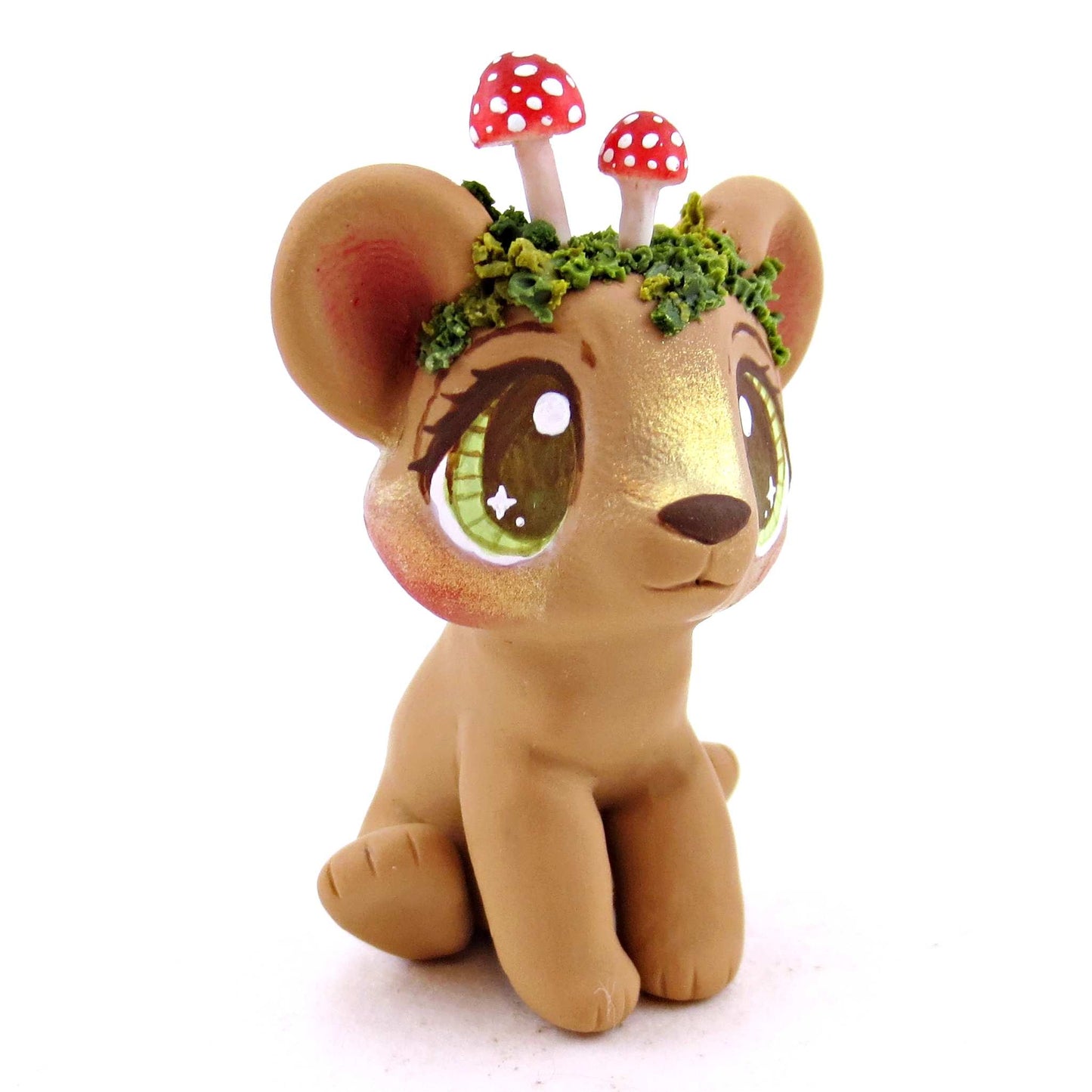 Mushroom Bear Cub Figurine - Polymer Clay Cottagecore Fall Animal Collection