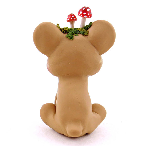 Mushroom Bear Cub Figurine - Polymer Clay Cottagecore Fall Animal Collection