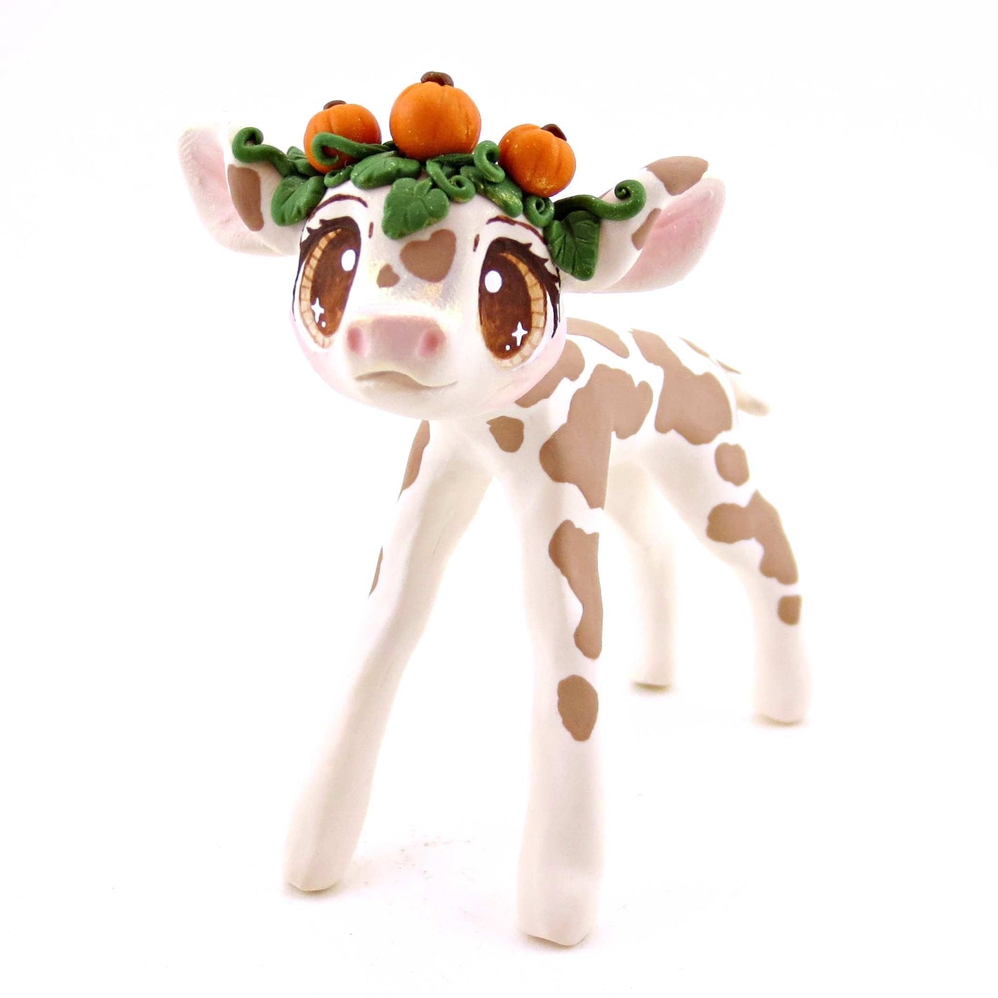 Pumpkin Crown Holstein Cow Figurine - Polymer Clay Cottagecore Fall Animal Collection