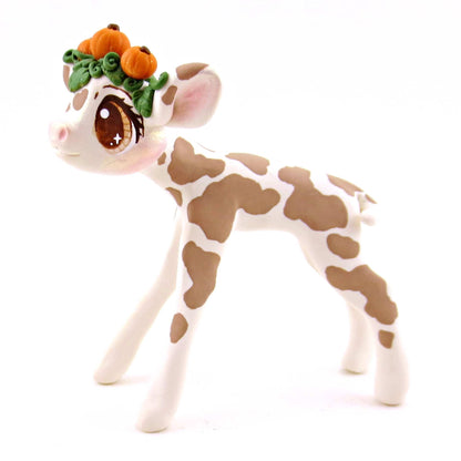 Pumpkin Crown Holstein Cow Figurine - Polymer Clay Cottagecore Fall Animal Collection