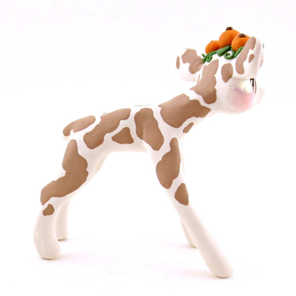 Pumpkin Crown Holstein Cow Figurine - Polymer Clay Cottagecore Fall Animal Collection