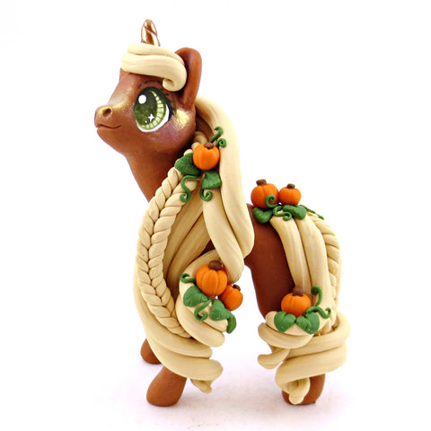 Pumpkin Flaxen Chestnut Unicorn Figurine - Polymer Clay Cottagecore Fall Animal Collection