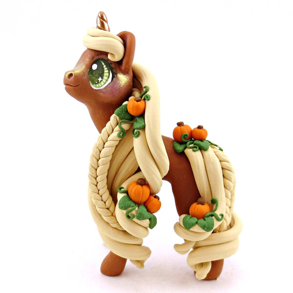Pumpkin Flaxen Chestnut Unicorn Figurine - Polymer Clay Cottagecore Fall Animal Collection