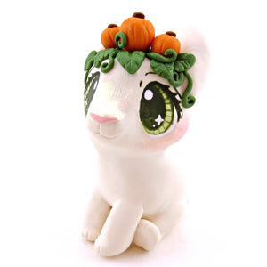 Pumpkin Crown Cream Bunny Figurine - Polymer Clay Cottagecore Fall Animal Collection
