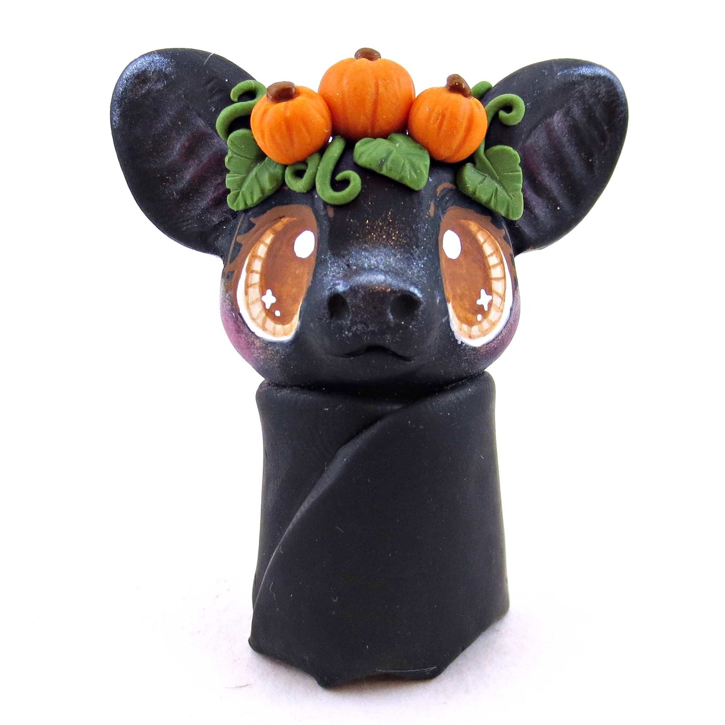 Pumpkin Crown Bat Figurine - Polymer Clay Cottagecore Fall Animal Collection