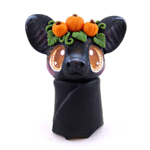 Pumpkin Crown Bat Figurine - Polymer Clay Cottagecore Fall Animal Collection