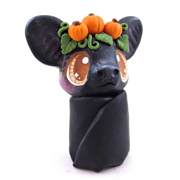 Pumpkin Crown Bat Figurine - Polymer Clay Cottagecore Fall Animal Collection