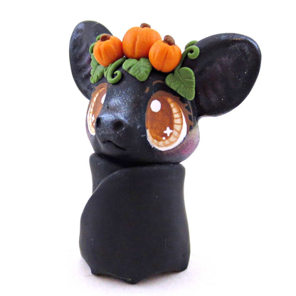 Pumpkin Crown Bat Figurine - Polymer Clay Cottagecore Fall Animal Collection