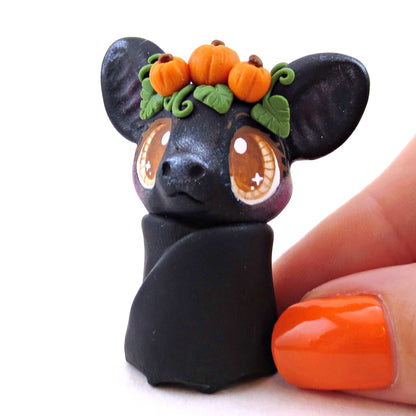 Pumpkin Crown Bat Figurine - Polymer Clay Cottagecore Fall Animal Collection