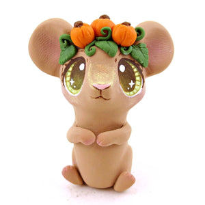 Pumpkin Crown Field Mouse Figurine - Polymer Clay Cottagecore Fall Animal Collection