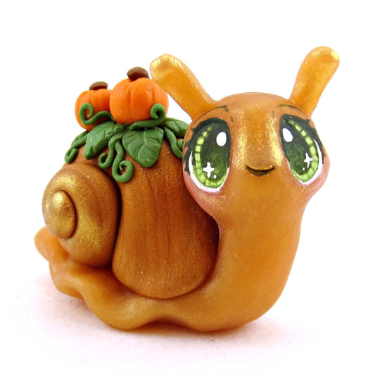 Pumpkin Snail Figurine - Polymer Clay Cottagecore Fall Animal Collection