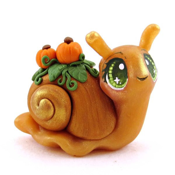 Pumpkin Snail Figurine - Polymer Clay Cottagecore Fall Animal Collection