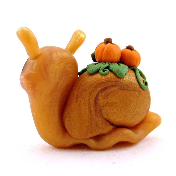 Pumpkin Snail Figurine - Polymer Clay Cottagecore Fall Animal Collection