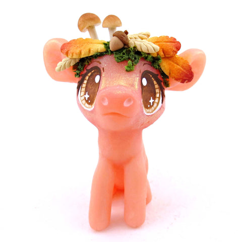 Fall Crown Piglet Figurine - Polymer Clay Cottagecore Fall Animal Collection