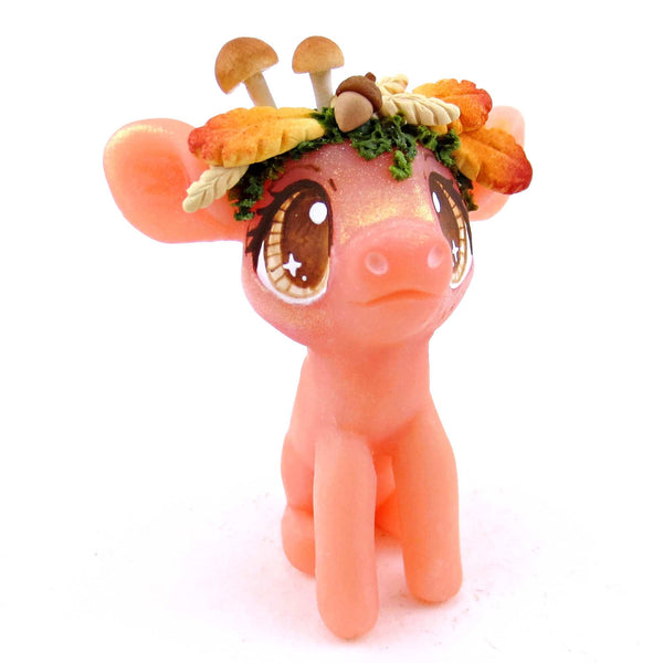 Fall Crown Piglet Figurine - Polymer Clay Cottagecore Fall Animal Collection