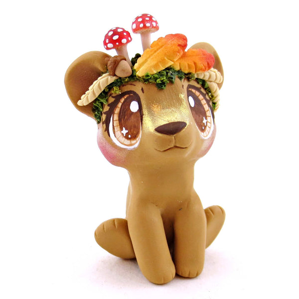 Fall Crown Bear Cub Figurine - Polymer Clay Cottagecore Fall Animal Collection