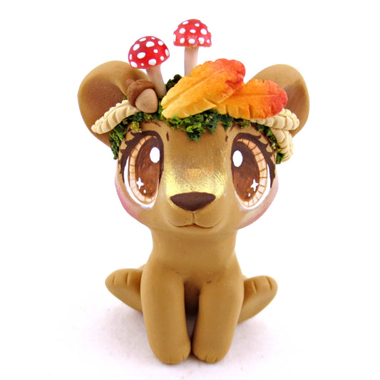 Fall Crown Bear Cub Figurine - Polymer Clay Cottagecore Fall Animal Collection