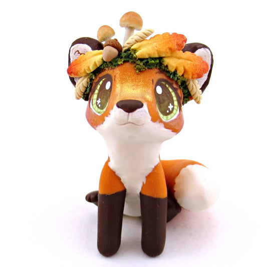 Fall Crown Fox Figurine - Polymer Clay Cottagecore Fall Animal Collection