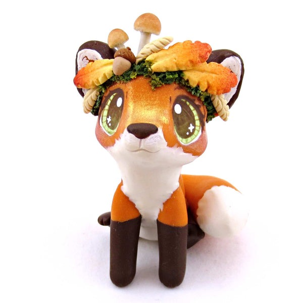 Fall Crown Fox Figurine - Polymer Clay Cottagecore Fall Animal Collection