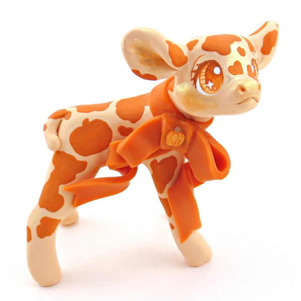 Pumpkin Cow Figurine - Polymer Clay Fall Collection