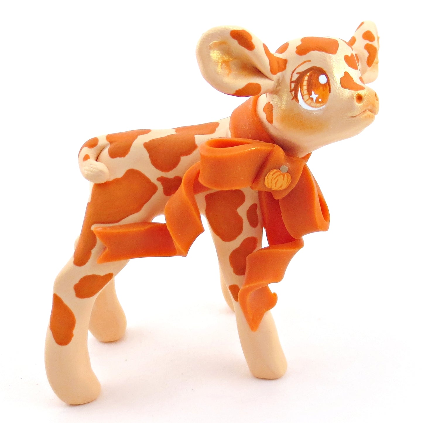 Pumpkin Cow Figurine - Polymer Clay Fall Collection