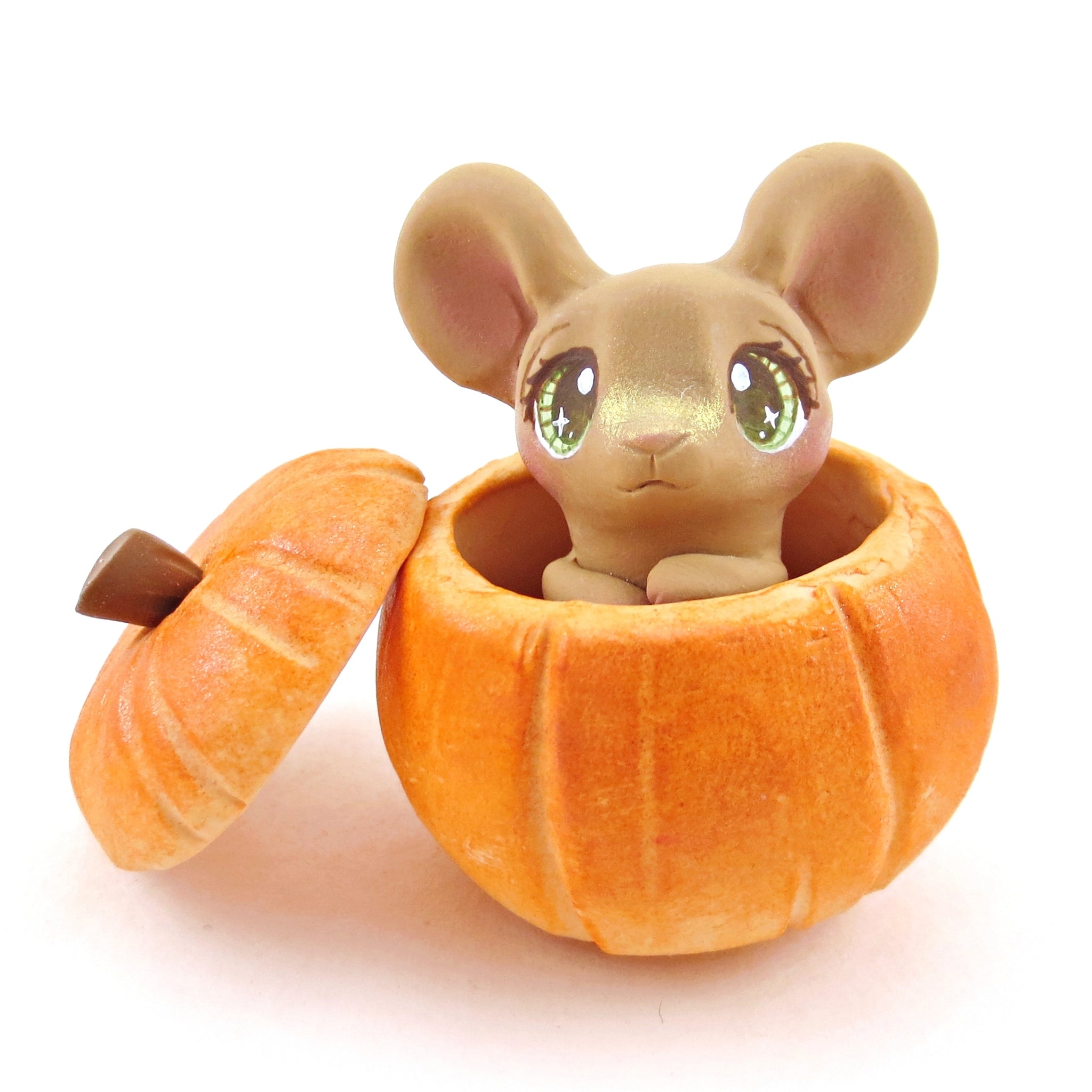 Mouse in Pumpkin Figurine - Polymer Clay Fall Collection