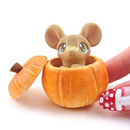 Mouse in Pumpkin Figurine - Polymer Clay Fall Collection