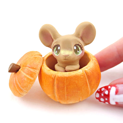 Mouse in Pumpkin Figurine - Polymer Clay Fall Collection