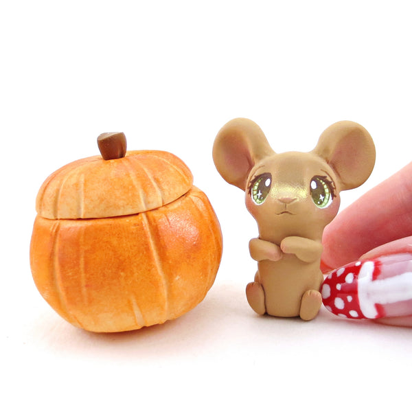 Mouse in Pumpkin Figurine - Polymer Clay Fall Collection