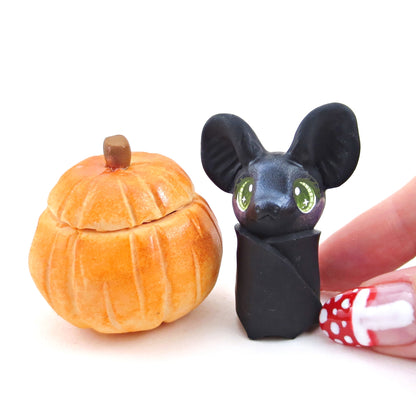 Bat in Pumpkin Figurine - Polymer Clay Fall Collection