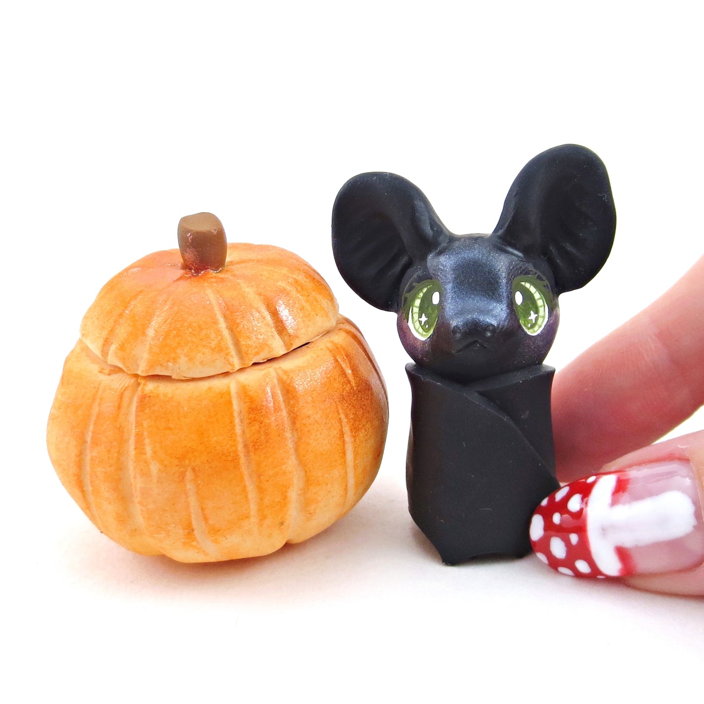 Bat in Pumpkin Figurine - Polymer Clay Fall Collection