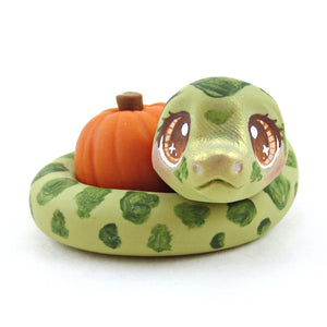 Pumpkin Hugger Snake Figurine - Polymer Clay Fall Collection