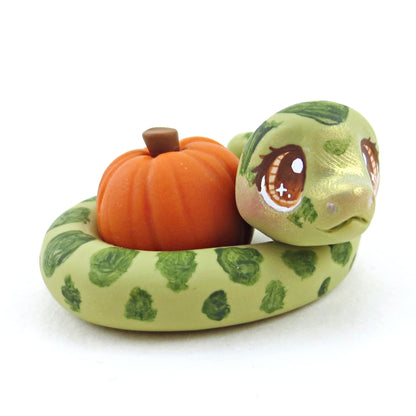 Pumpkin Hugger Snake Figurine - Polymer Clay Fall Collection